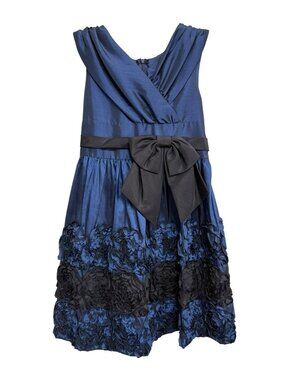 Bonnie Jean Dress Girl's Size 10 Navy Blue & Black Rosettes Bow Special Occasion